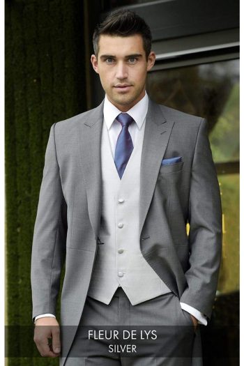 Heirloom Fleur De Lys Mens Silver Luxury 100% Pure Wool Waistcoat - 34R - WAISTCOATS