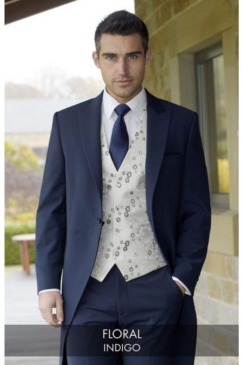 Heirloom Floral Mens Indigo Luxury 100% Wool Tweed Waistcoat - 34R - WAISTCOATS