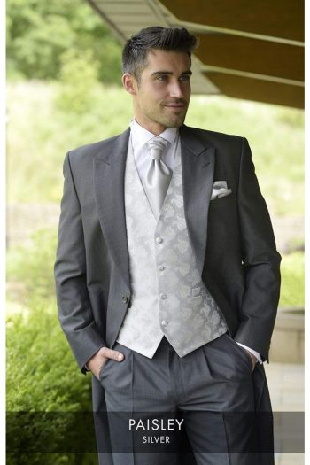 Heirloom Paisley Mens Silver Luxury 100% Wool Tweed Waistcoat - 34R - WAISTCOATS
