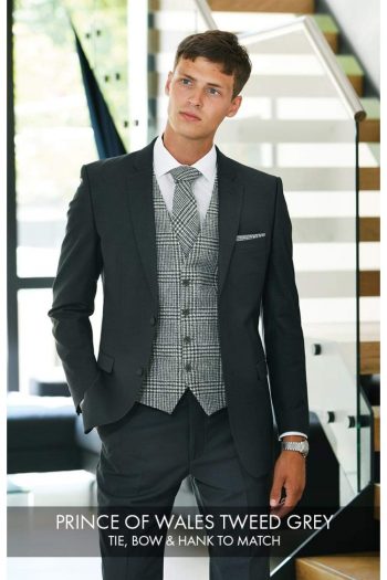 Heirloom Prince Of Wales Mens Grey 100% Wool Tweed Waistcoat - 34R - WAISTCOATS