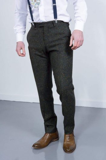 Torre Tweed Mens Green Donegal Tweed Trousers - 32S - Suit & Tailoring
