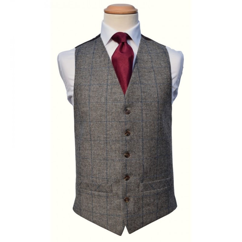 Spartacus Tweed Grey Blue Waistcoat - HIRE ONLY - HIRE5 Menswear