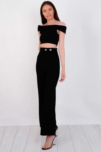 Bardot Top & Button Trouser Co-ord In Black - Shirts