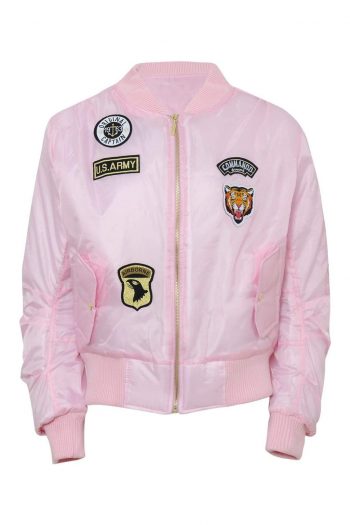 Celebrity Badged Classic Padded Bomber Jacket In Pink - XS - Shirts