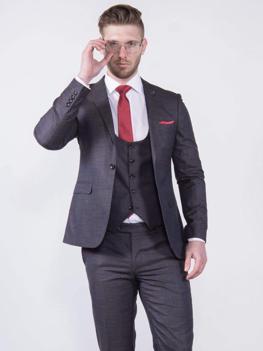 Galbani Mens 3 Piece Slim Fit Italian Style Brown Suit - Suit & Tailoring