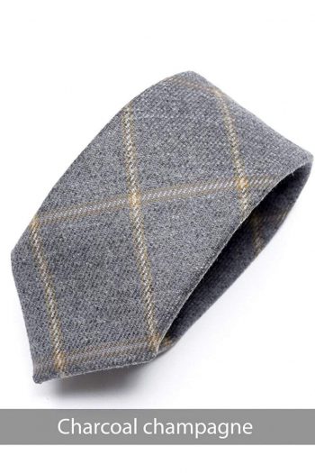 Heirloom Charcoal Mens Champagne Checked Tie - Accessories