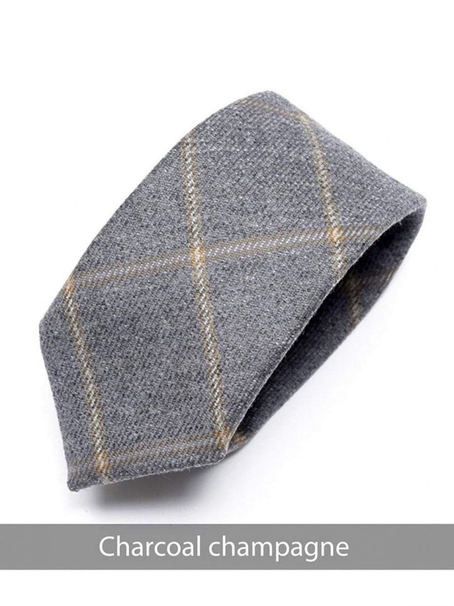 Heirloom Charcoal Mens Champagne Checked Tie - Accessories