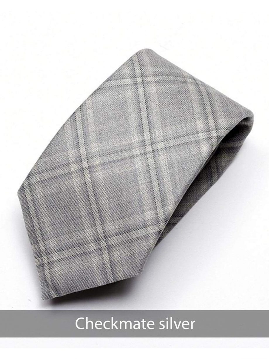 Heirloom Checkmate Mens Silver Check Tie - Accessories