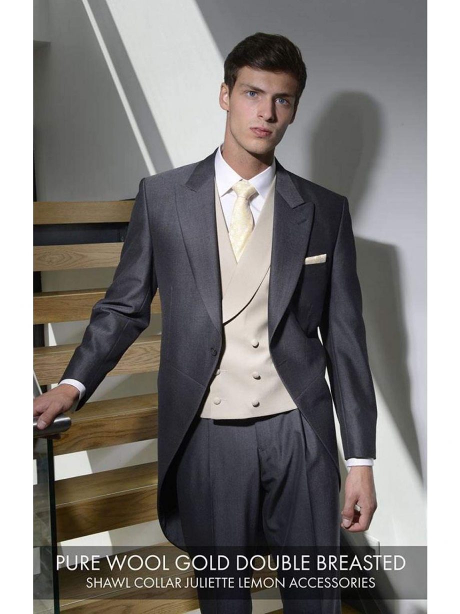Heirloom Pure Wool Mens Gold Double Breasted Luxury 100% Wool Tweed Waistcoat - 34R - WAISTCOATS