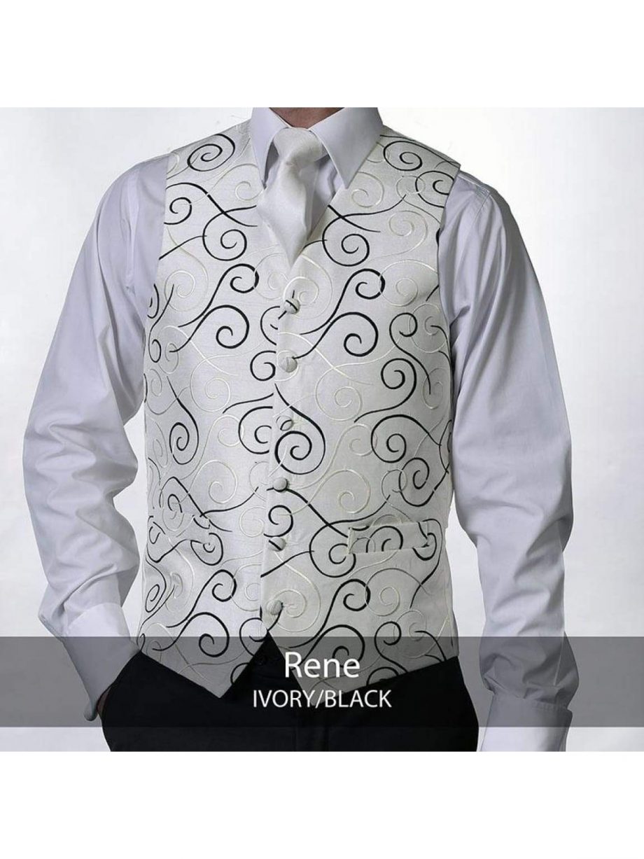 Heirloom Rene Mens Ivory Black Luxury 100% Wool Tweed Waistcoat - 34R - WAISTCOATS