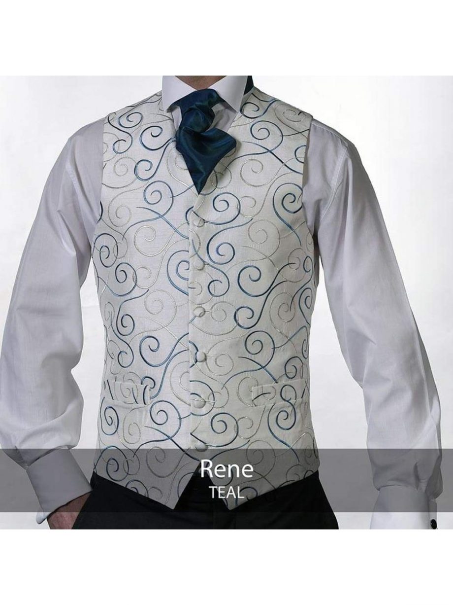 Heirloom Rene Mens Teal Luxury 100% Wool Tweed Waistcoat - 34R - WAISTCOATS