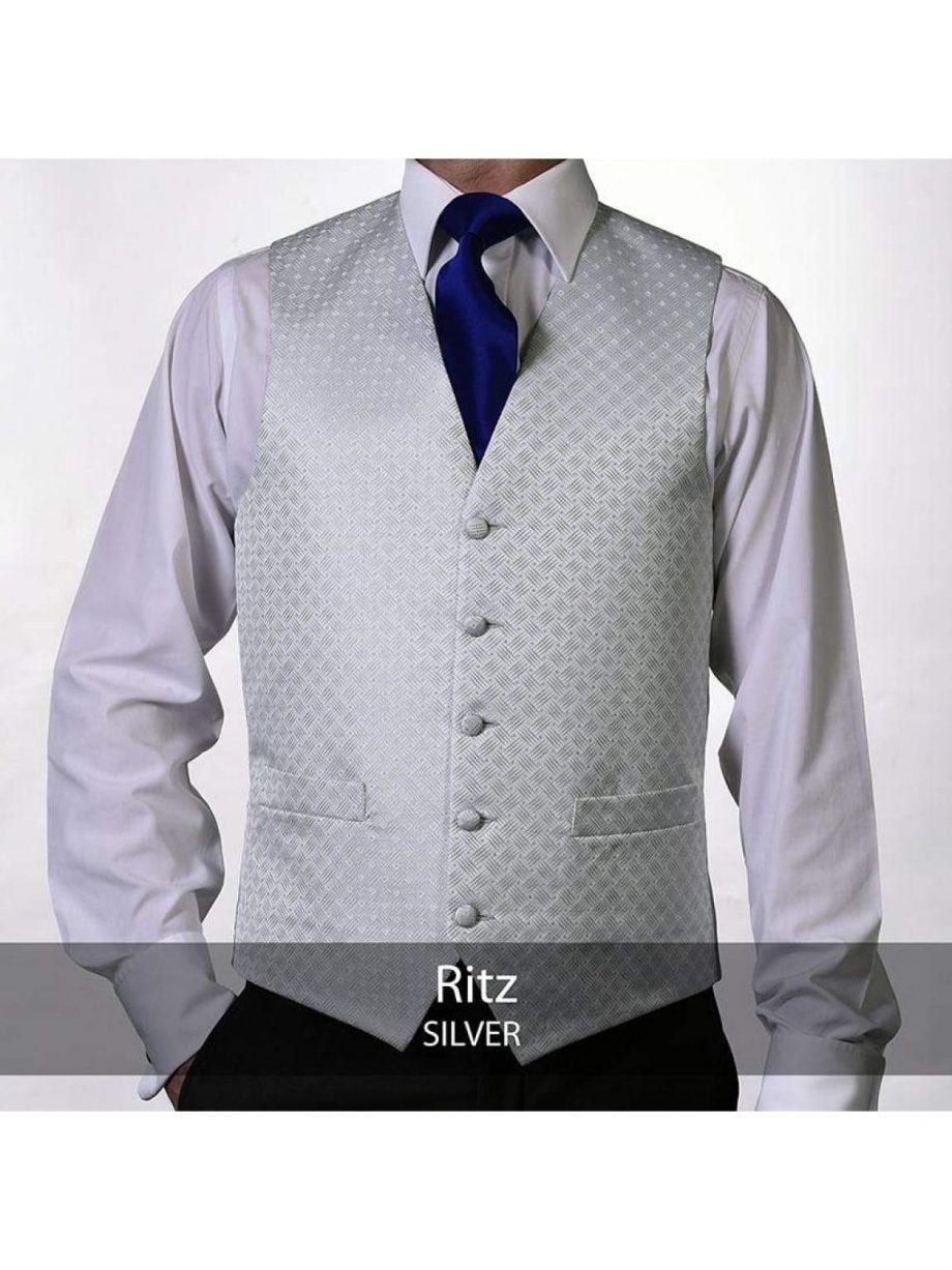 Heirloom Ritz Mens Silver Luxury 100% Wool Tweed Waistcoat - 34R - WAISTCOATS