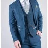 Marc Darcy Dion Mens 3 Piece Blue Slim Fit Check Tweed Suit - Suit & Tailoring