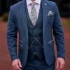 Marc Darcy Dion Mens 3 Piece Blue Slim Fit Check Tweed Suit - 36R / 30R - Suit & Tailoring