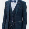 Marc Darcy Eton Mens 3 Piece Blue Slim Fit Tweed Suit - 36R / 30R - Suit & Tailoring
