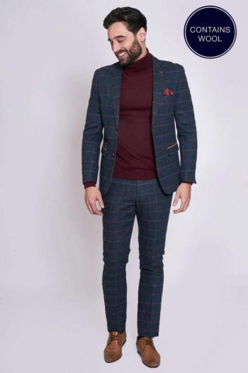 Marc Darcy ETON Navy Blue Tweed Check Two Piece Suit - Suit & Tailoring