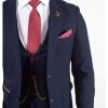 Marc Darcy JD4 Mens 3 Piece Navy Slim Fit Birds Eye Suit - Suit & Tailoring