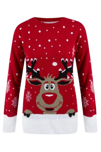 Marco Prince Womens Christmas Rudolph Reindeer Snow Flake Jumper In Red - S/M - FOR HER