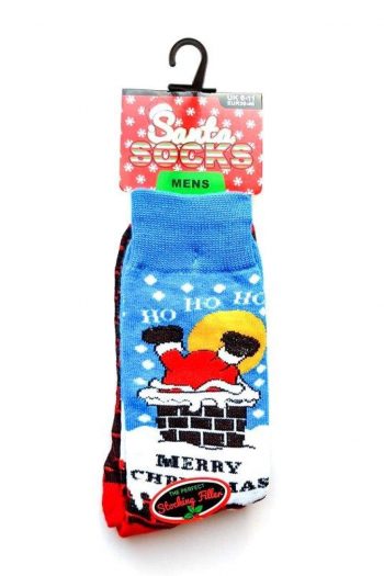 Santa Socks Blue Red Bricks Socks - Accessories