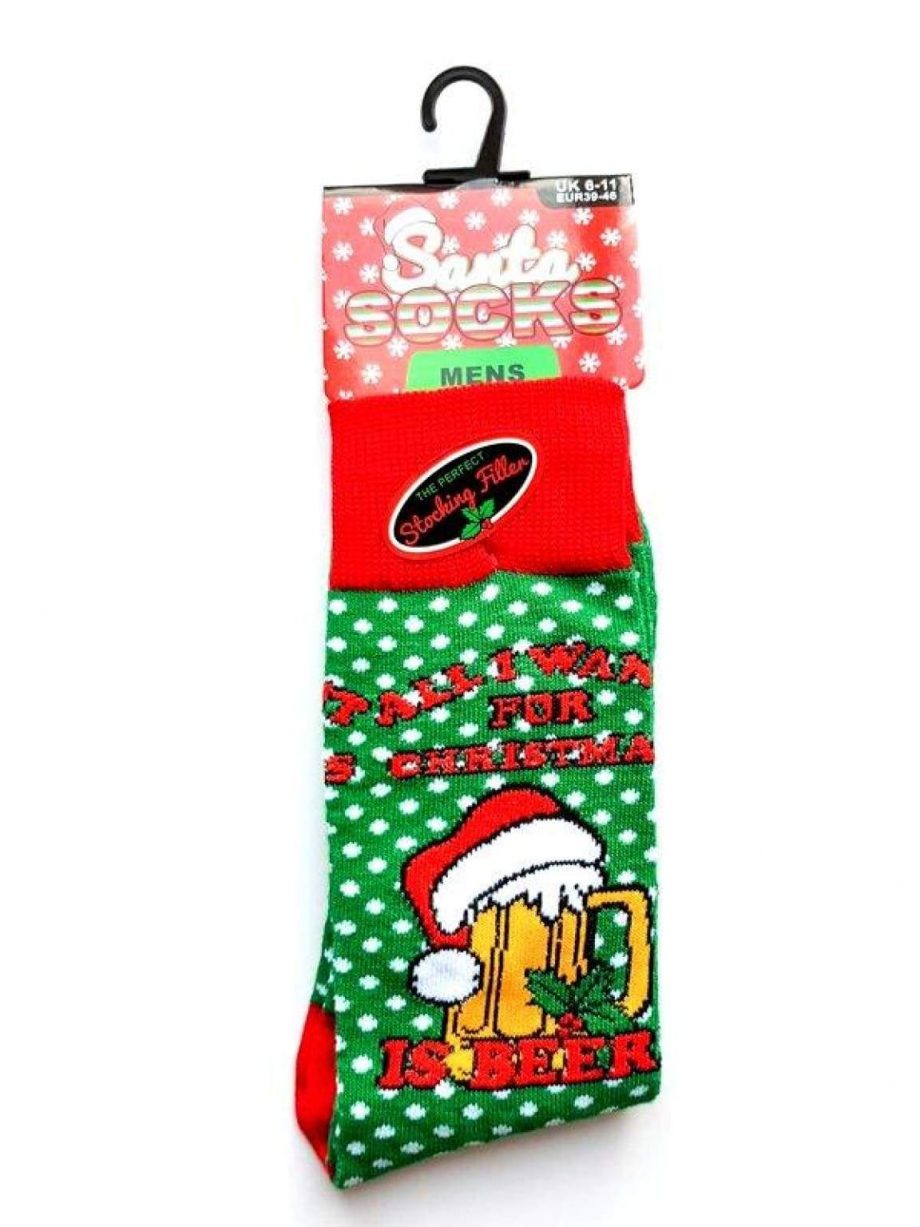 Santa Socks Green Polkadot Beer Socks - Accessories