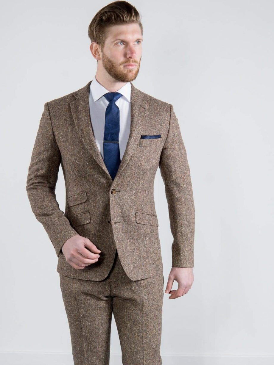 Torre Elton Tweed 100% Wool Men's Brown Donegal Tweed Jacket - HIRE5 ...